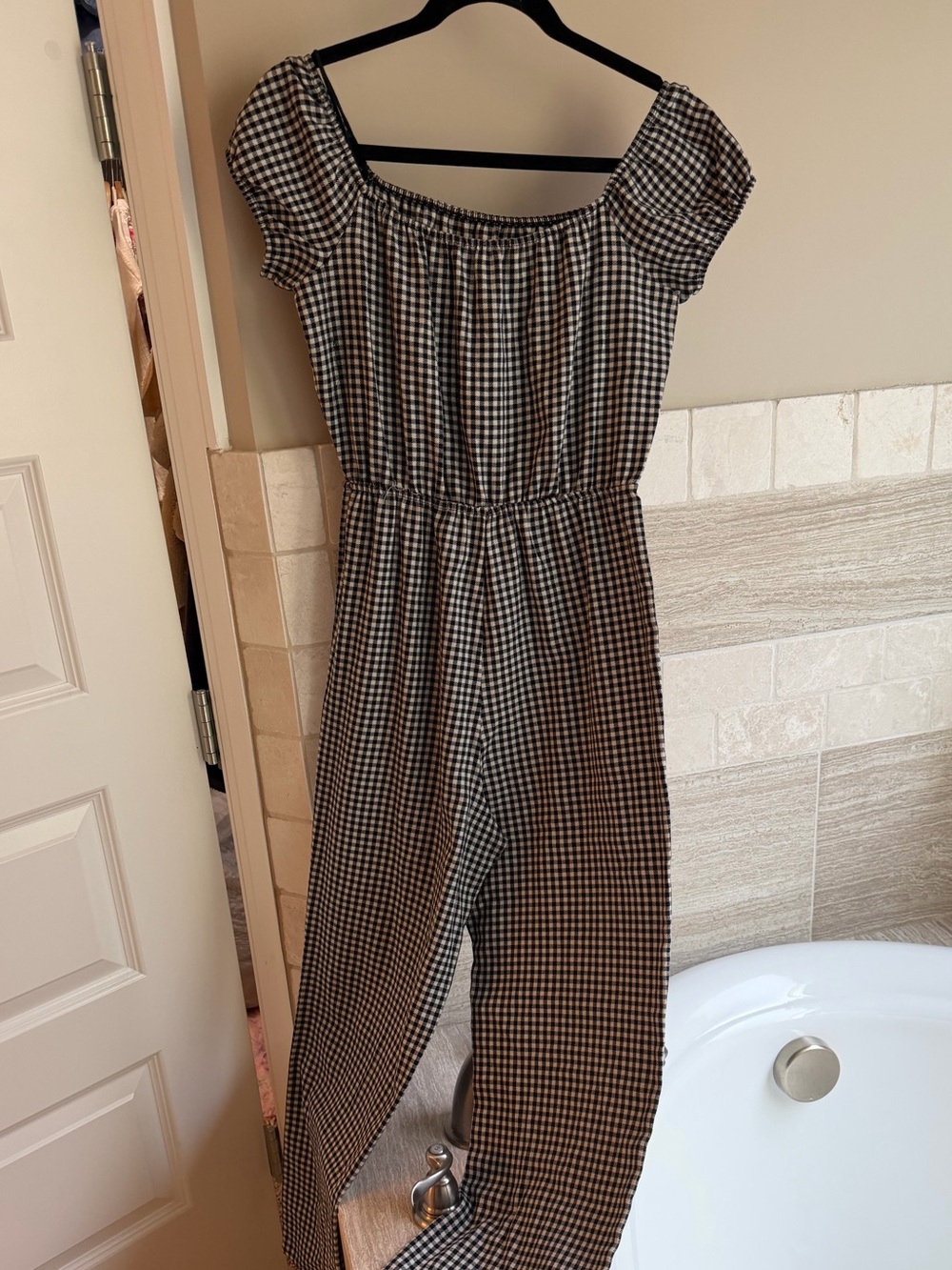 Gingham Square Neck Jumpsuit in Black & White